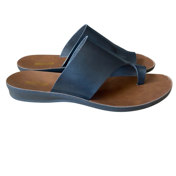 Aerosoft Black Leather Daffodil Orthotic Comfortable Split-Toe Flat Slide - 40 - Picture 1 of 8
